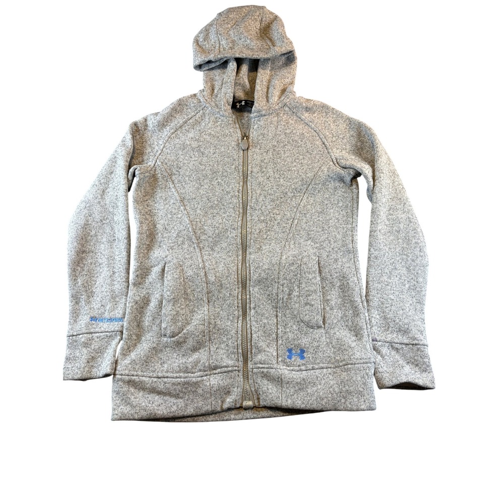 Under Armour Storm Girls YLG Full Zip Hoodie Grey Heather Sweater Knit Fleece